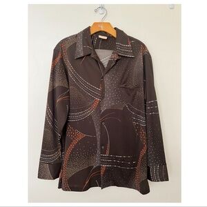 D1 -- HOLO HOLO Hawaii dark brown long sleeve retro vintage men's button shirt